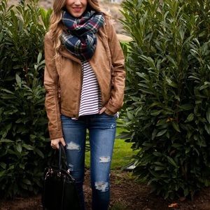 Blu Pepper Cognac Faux Leather Moto Jacket